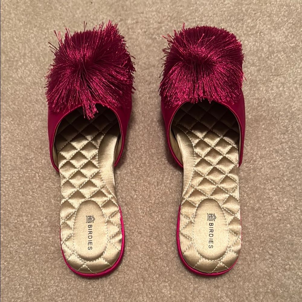 Birdies Red and Gold Pom-Pom Slippers